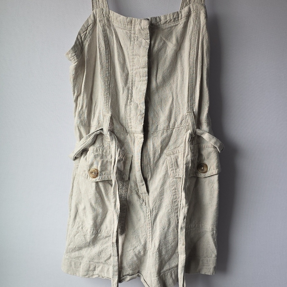 Habitual Linen-Blend Sleeveless Tie-Waist Romper in Light Beige - Picture 6 of 6